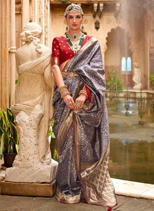 Purple Banarasi Silk Jacquard Weaving Classic Saree