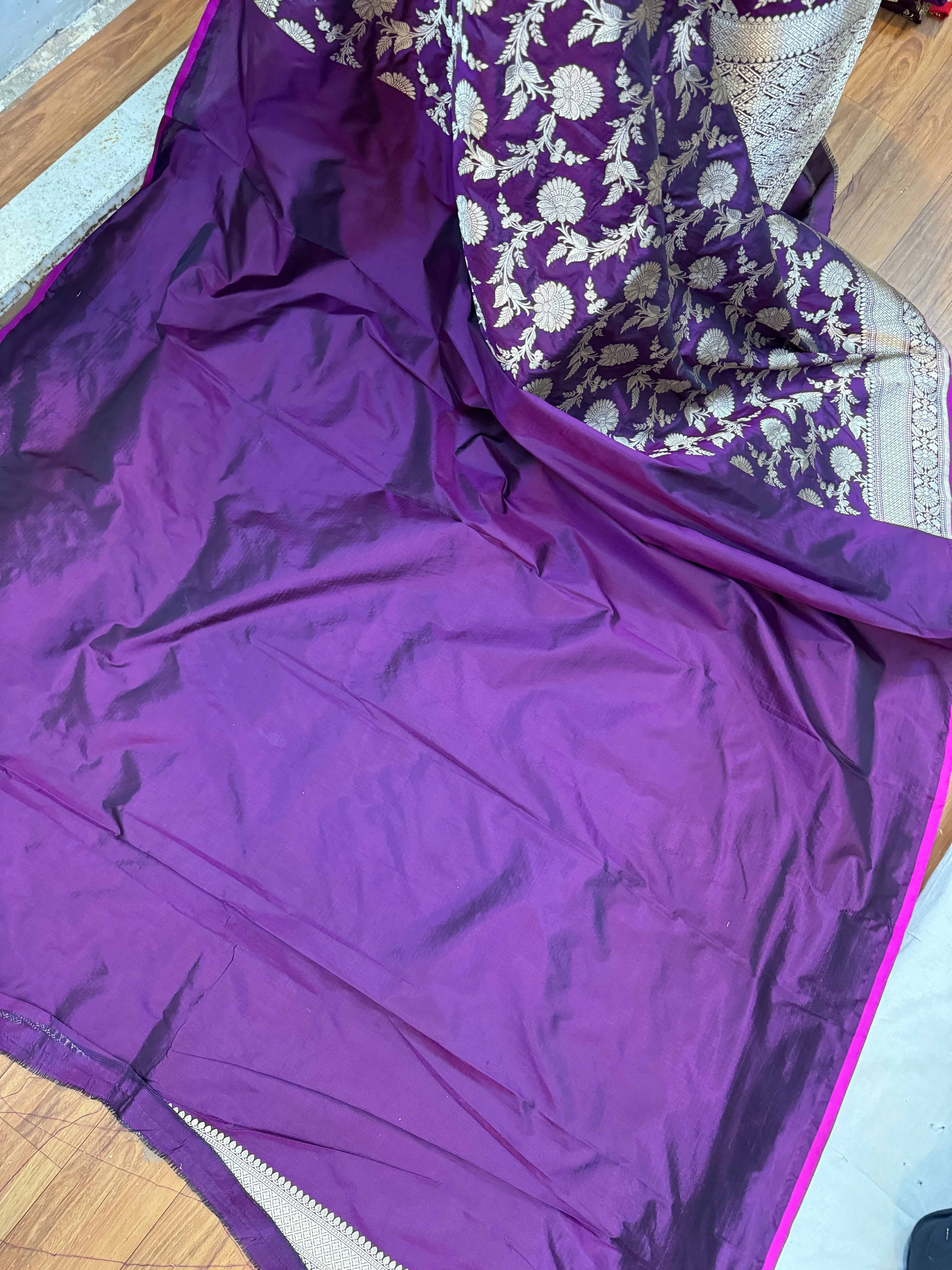 Purple Pure Silk Banarasi Saree with Handwoven Floral Jaal Work