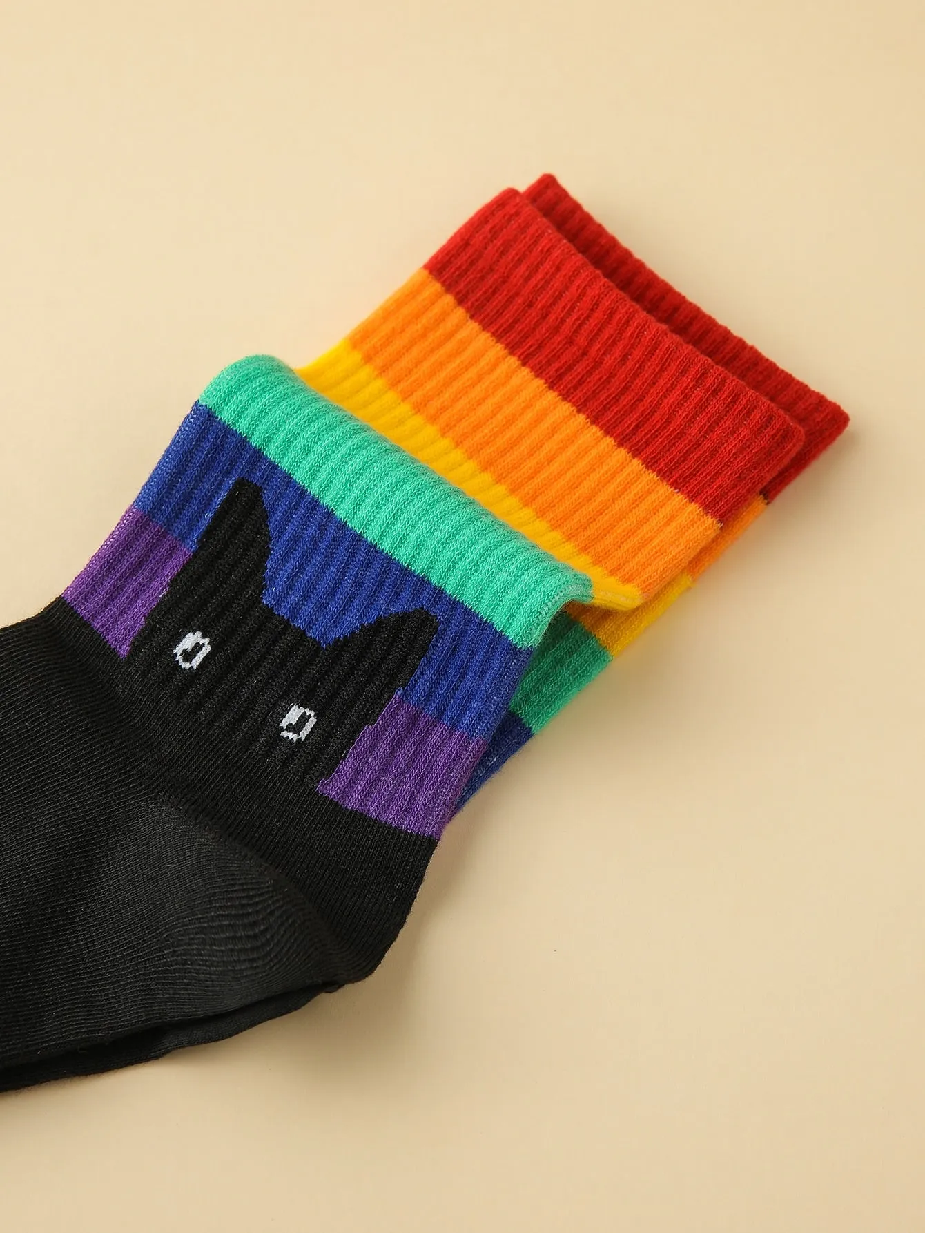 Rainbow Crew Socks, Black Cat Socks, Funny Socks for Women, Novelty Socks, Funky Socks, Gift for Her