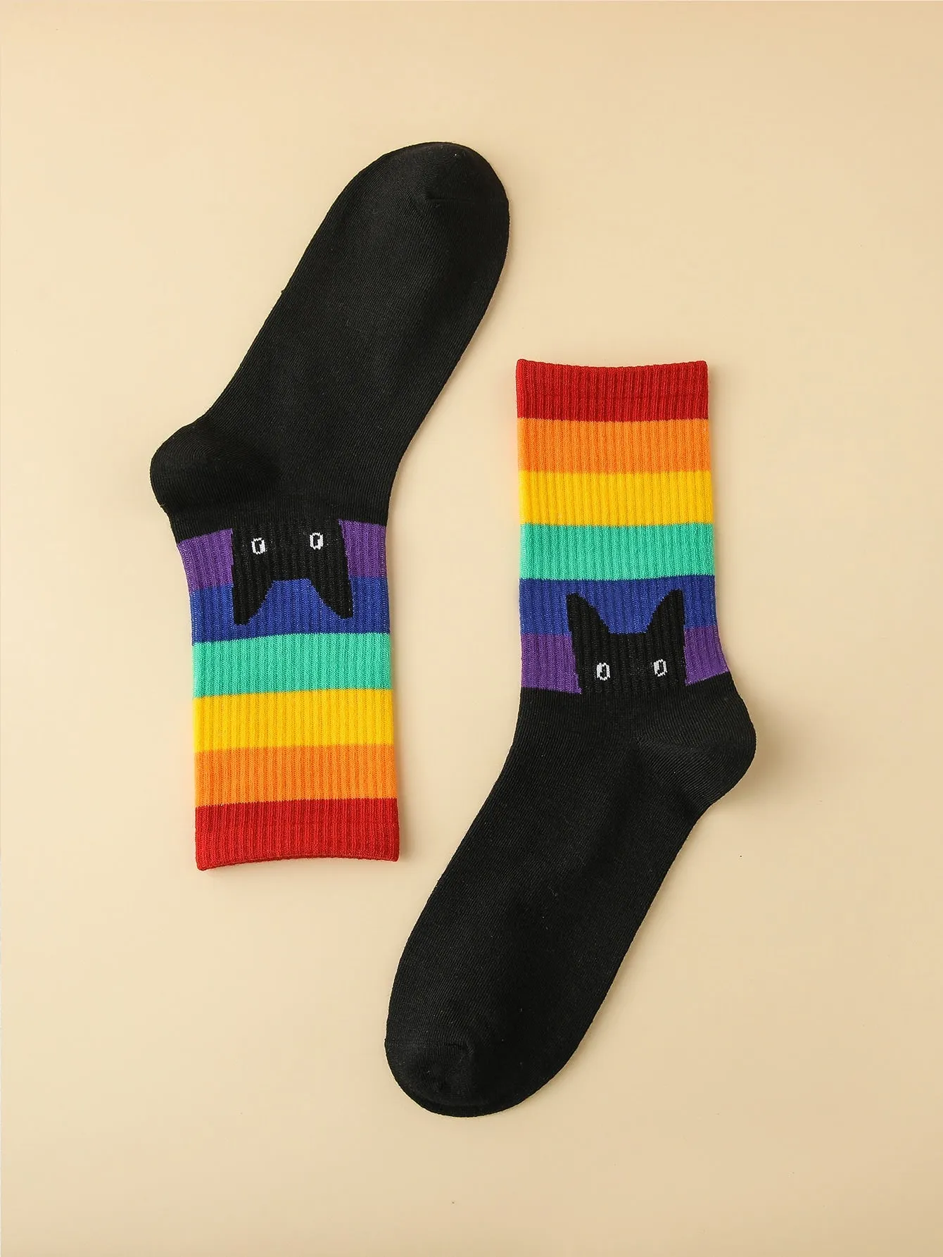 Rainbow Crew Socks, Black Cat Socks, Funny Socks for Women, Novelty Socks, Funky Socks, Gift for Her