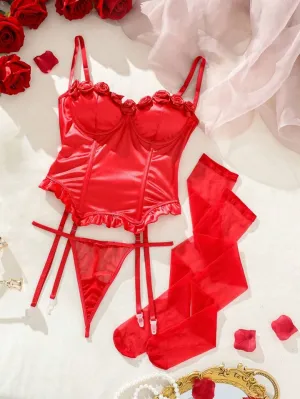 Red Lingerie Silk Corset Valentines Day