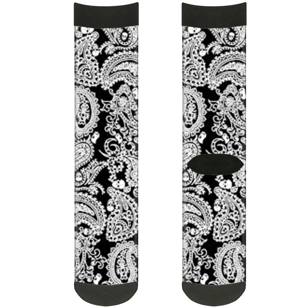 Sock Pair - Polyester - Bandana Skulls Black White - CREW