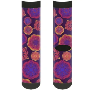 Sock Pair - Polyester - Boho Mandala Purples Oranges Pinks - CREW