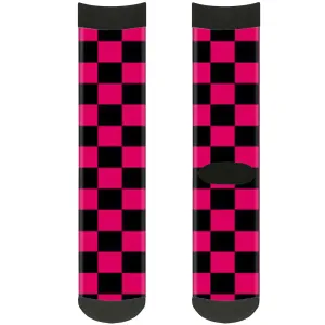 Sock Pair - Polyester - Checker Black Neon Pink - CREW