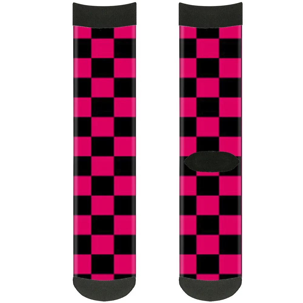 Sock Pair - Polyester - Checker Black Neon Pink - CREW