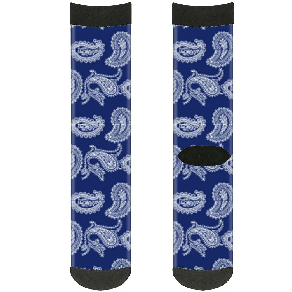 Sock Pair - Polyester - Paisley Blue White - CREW