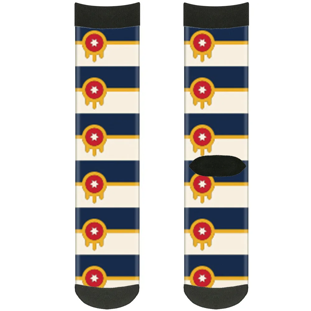 Sock Pair - Polyester - Tulsa Oklahoma City Flag Navy Blue Gold Red Beige - CREW