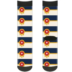 Sock Pair - Polyester - Tulsa Oklahoma City Flag Navy Blue Gold Red Beige - CREW