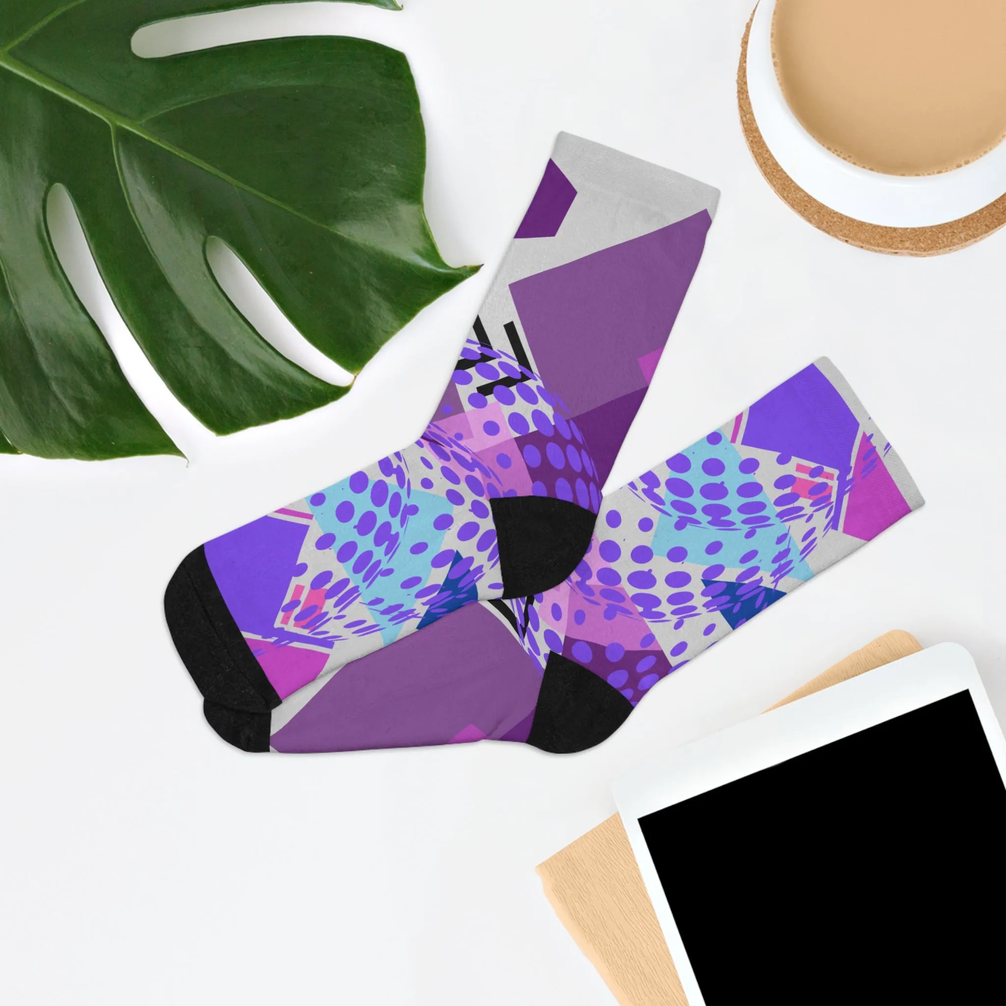 Socks - Abstract Geometric Digital Design in Purple, Pink, and Blue