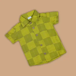 Stylish in Olive Green - Silk Shirt for Boys