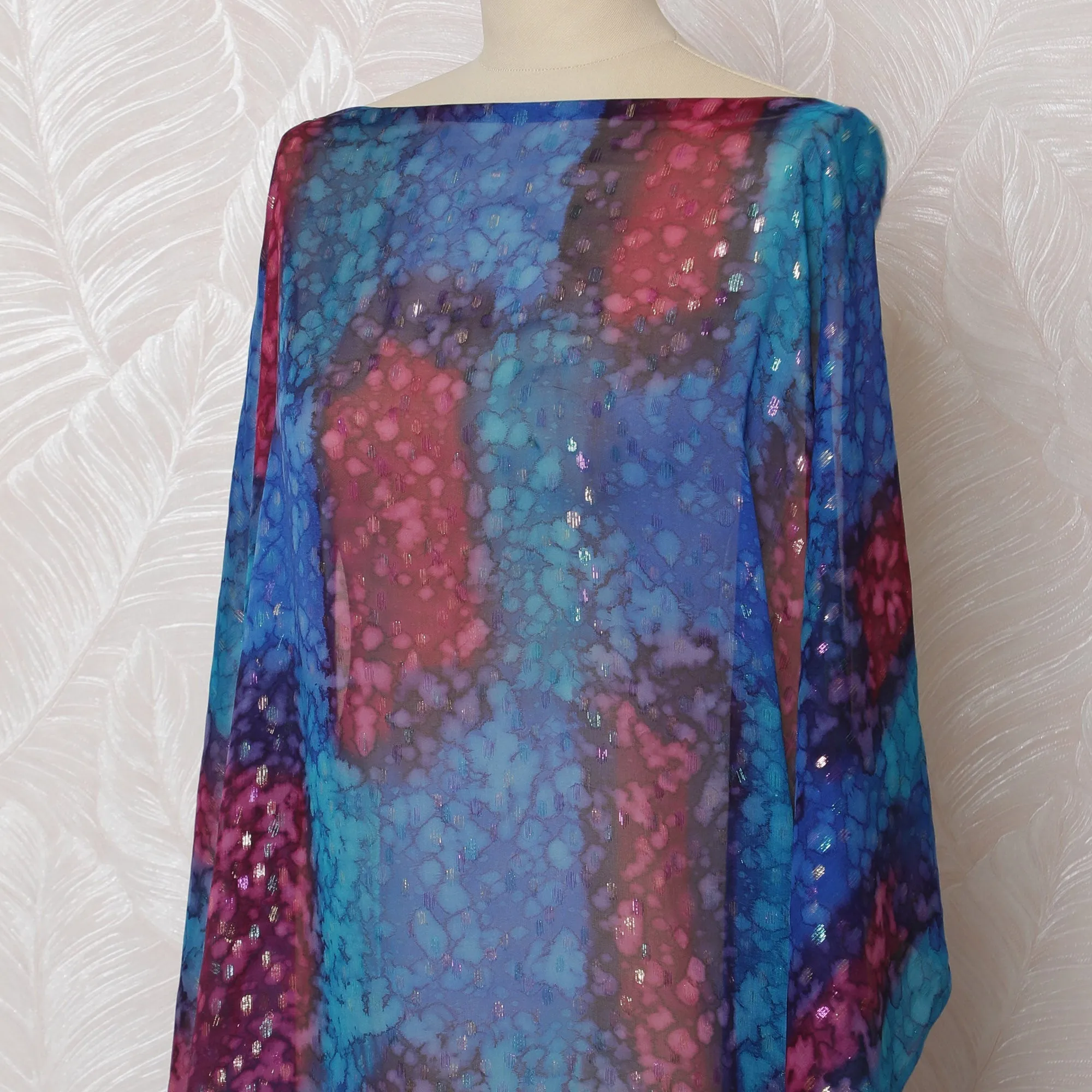 Traditional Somali Dirac Fabric in Pure Silk Chiffon with Metallic Lurex, Multicolor Tie-Dye, 3.5 Meters, 140 cm Width-D19892