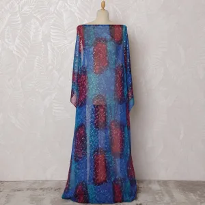 Traditional Somali Dirac Fabric in Pure Silk Chiffon with Metallic Lurex, Multicolor Tie-Dye, 3.5 Meters, 140 cm Width-D19892