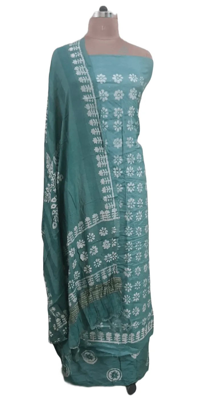 Turquoise Batik Cotton Silk Salwar kameez Dress material Ev04