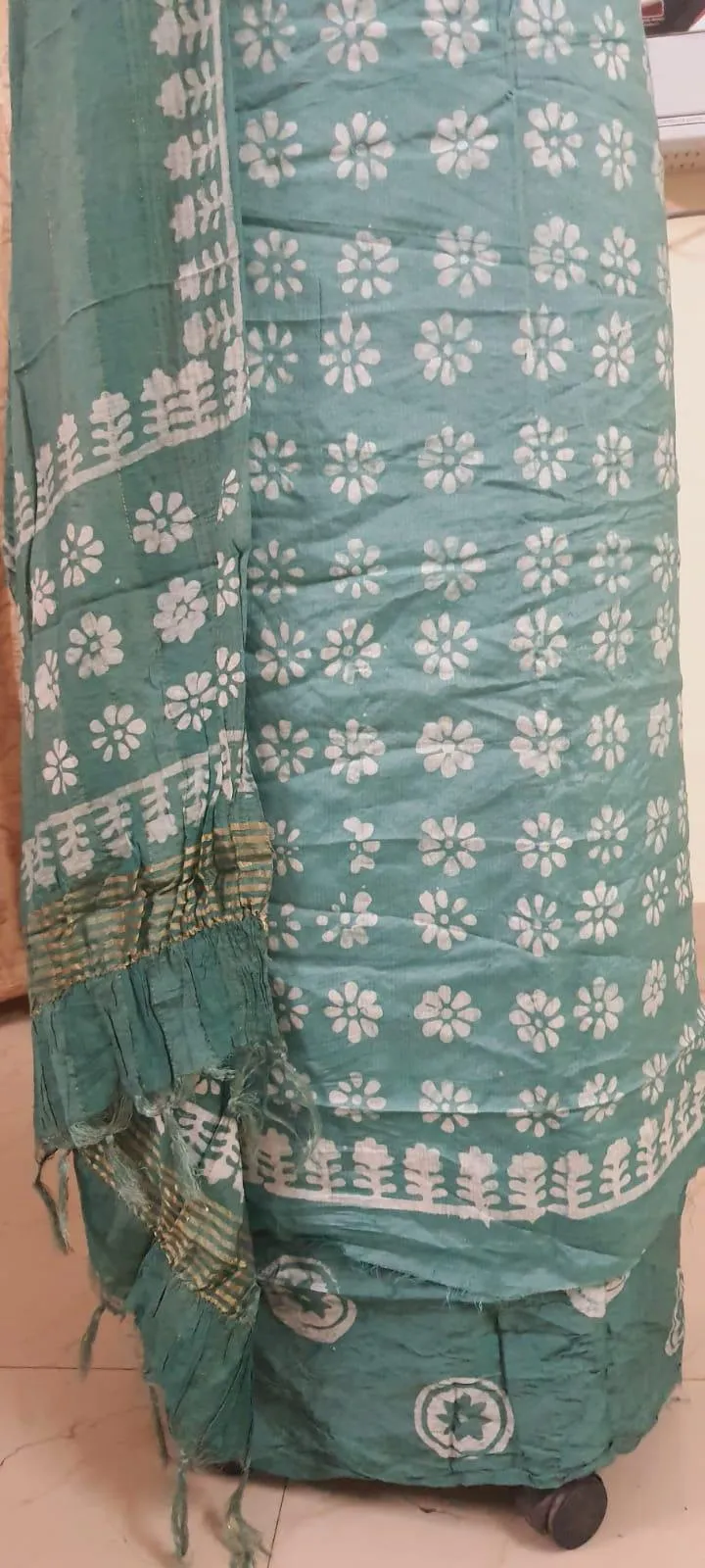 Turquoise Batik Cotton Silk Salwar kameez Dress material Ev04