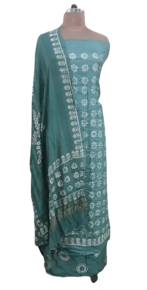 Turquoise Batik Cotton Silk Salwar kameez Dress material Ev04