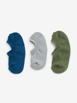 WES Lounge Blue Ankle-Length Cotton Socks - Pack of 3