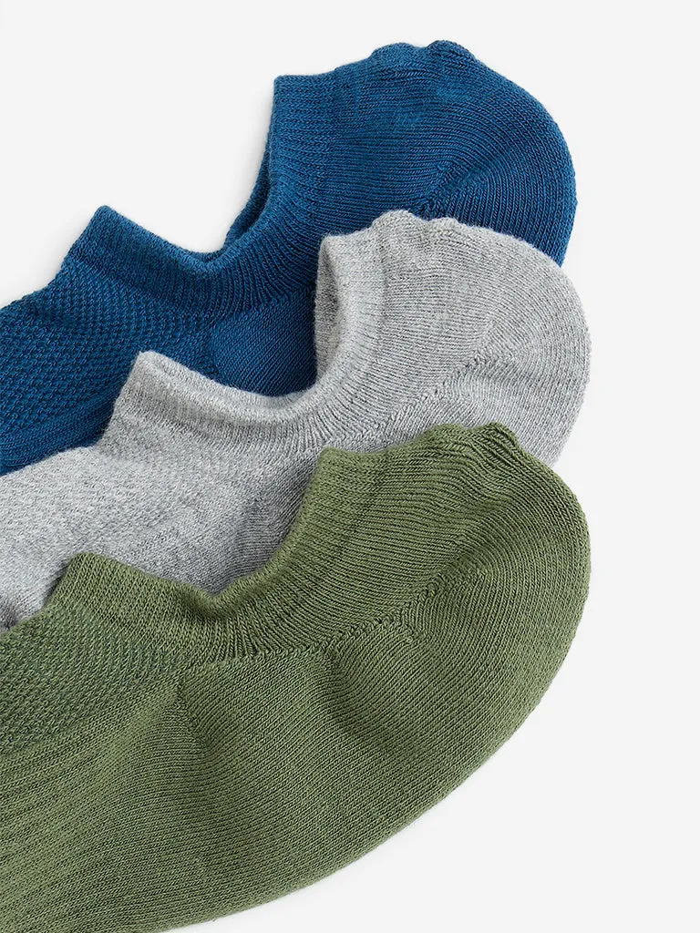 WES Lounge Blue Ankle-Length Cotton Socks - Pack of 3