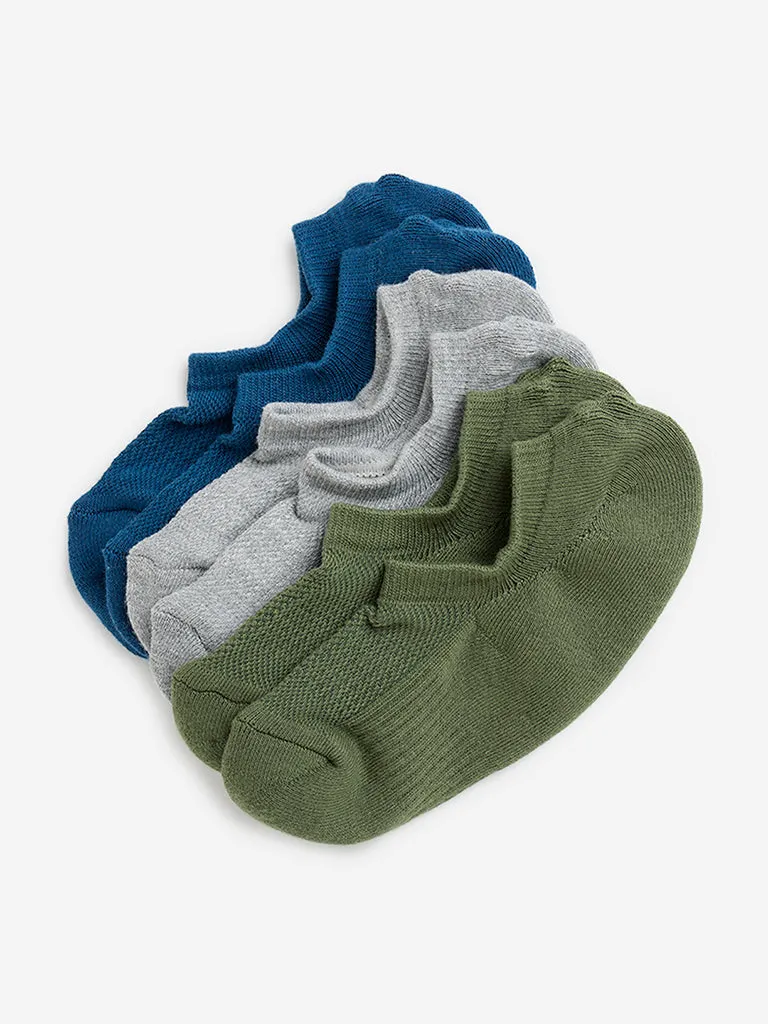 WES Lounge Blue Ankle-Length Cotton Socks - Pack of 3