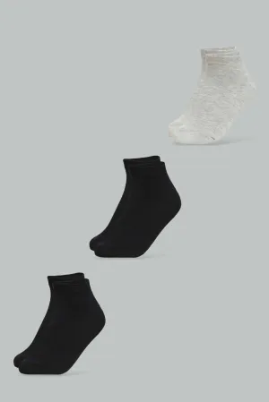 Women Black and Grey Ankle Socks Set (Pack of 3)