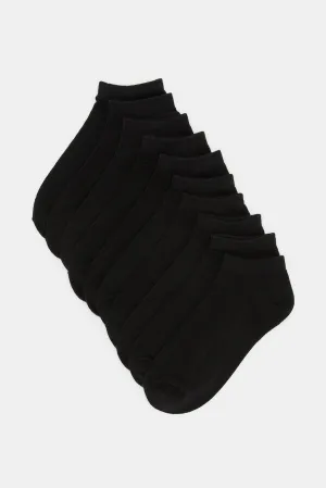 Women Black Plain Ankle Socks Set (5 Pairs)