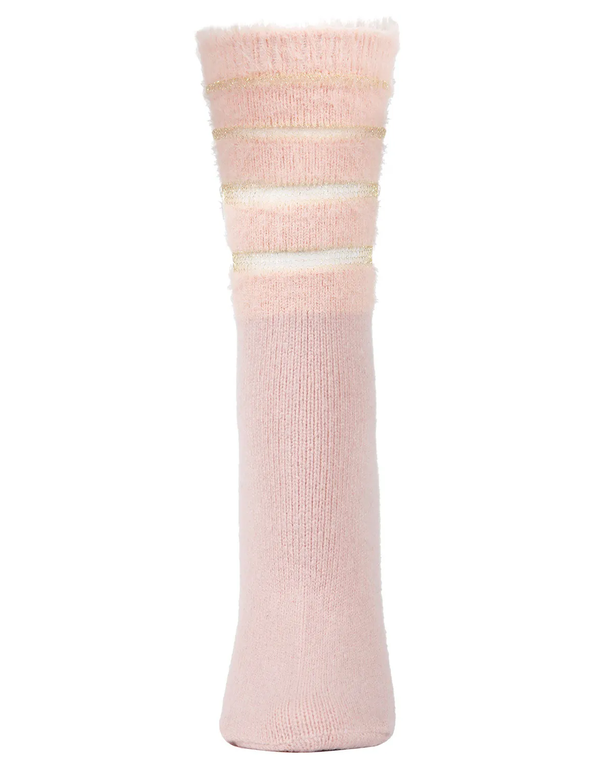 Women's Luxe Shimmer Sheer Stripe Plush Fuzzy Crew Socks