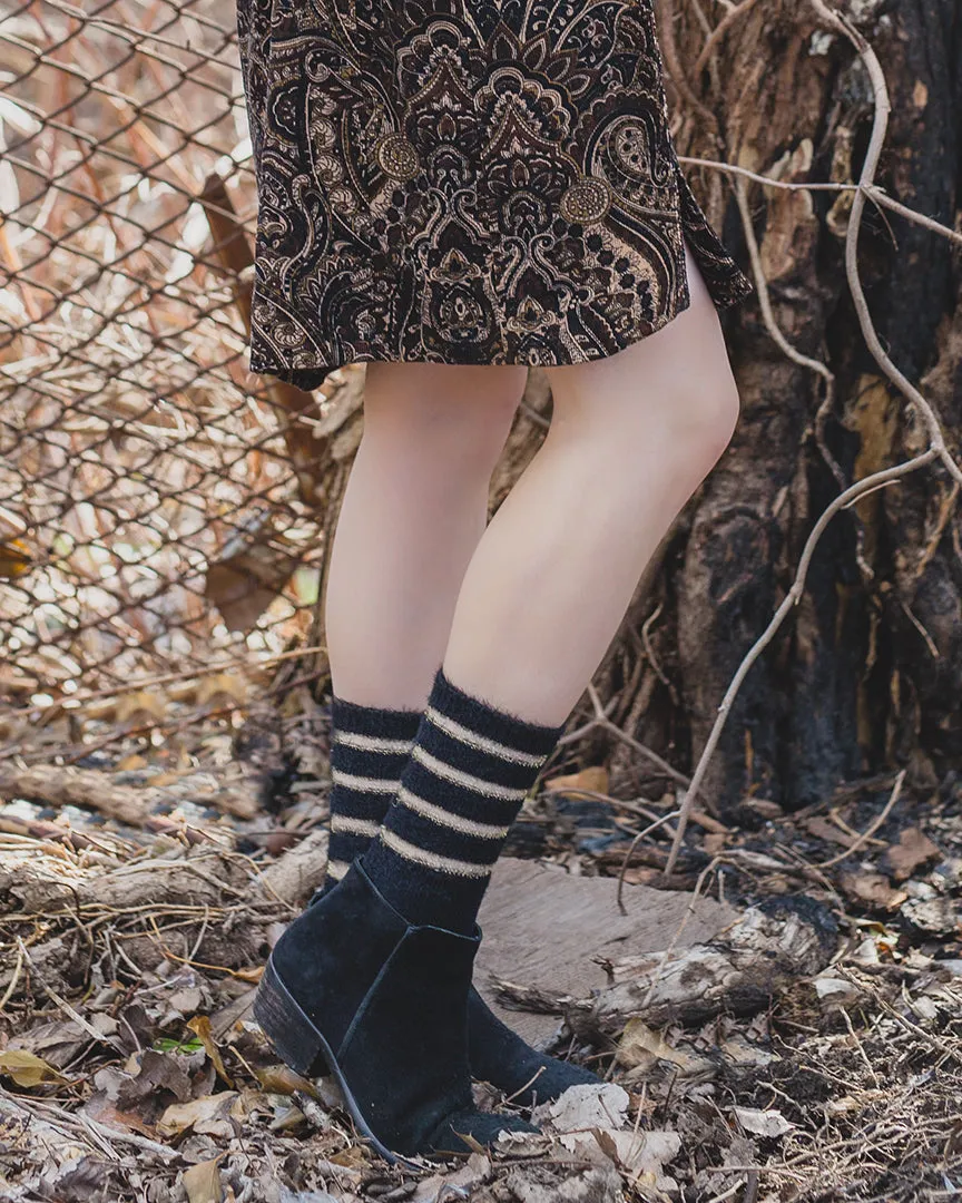 Women's Luxe Shimmer Sheer Stripe Plush Fuzzy Crew Socks