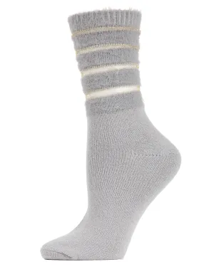 Women's Luxe Shimmer Sheer Stripe Plush Fuzzy Crew Socks