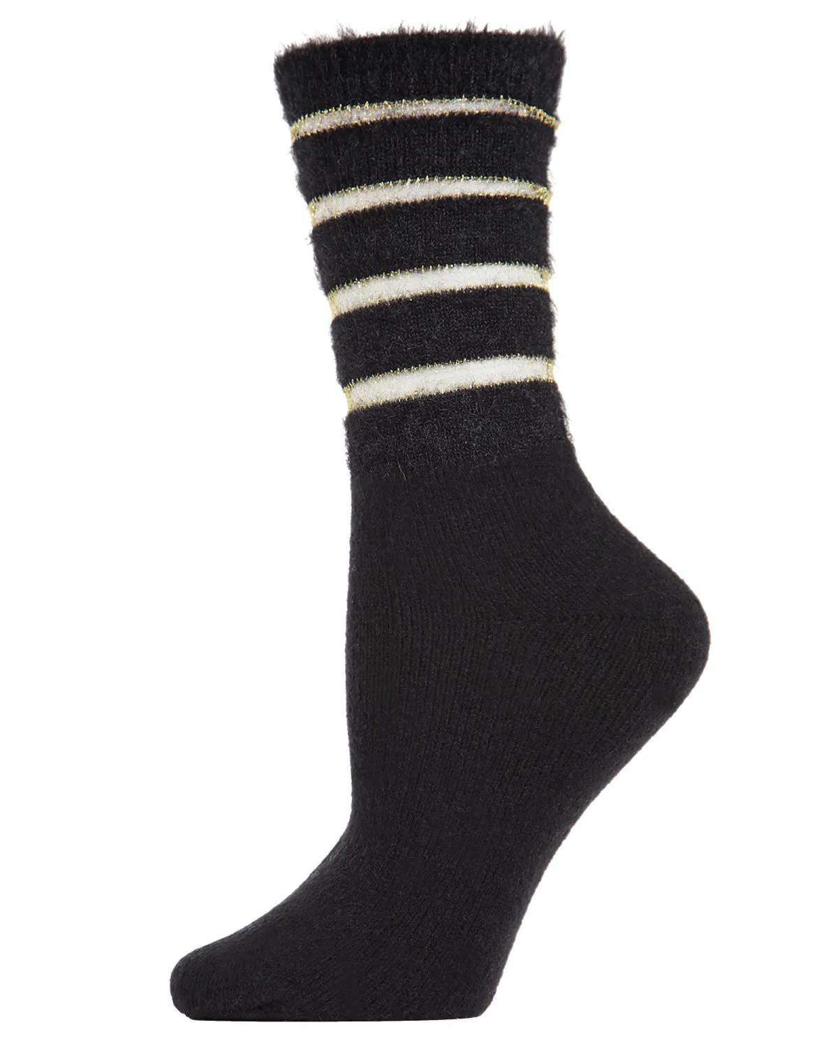 Women's Luxe Shimmer Sheer Stripe Plush Fuzzy Crew Socks