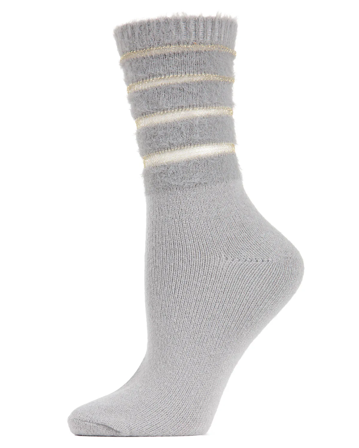 Women's Luxe Shimmer Sheer Stripe Plush Fuzzy Crew Socks