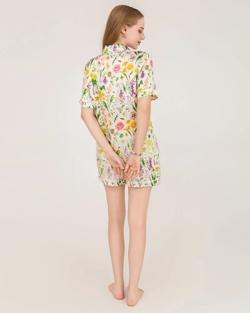 Women's Luxurious Floral Print Silk Pajamas