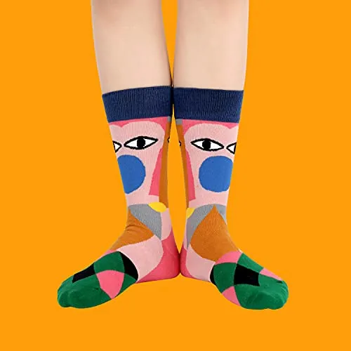 Womens Novelty Funny Crew Socks Girls Cute Floral Colorful Patterned Socks Silly Funky Casual Cotton Flower printed Socks Gift，5 Pack-art Illustration-b