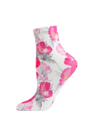 Women's Pink Pansy Floral Printed Anklet Sock