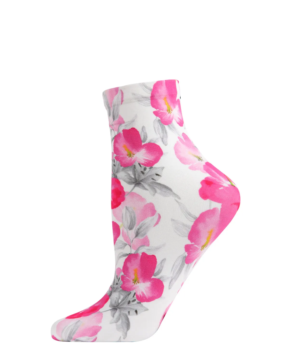Women's Pink Pansy Floral Printed Anklet Sock