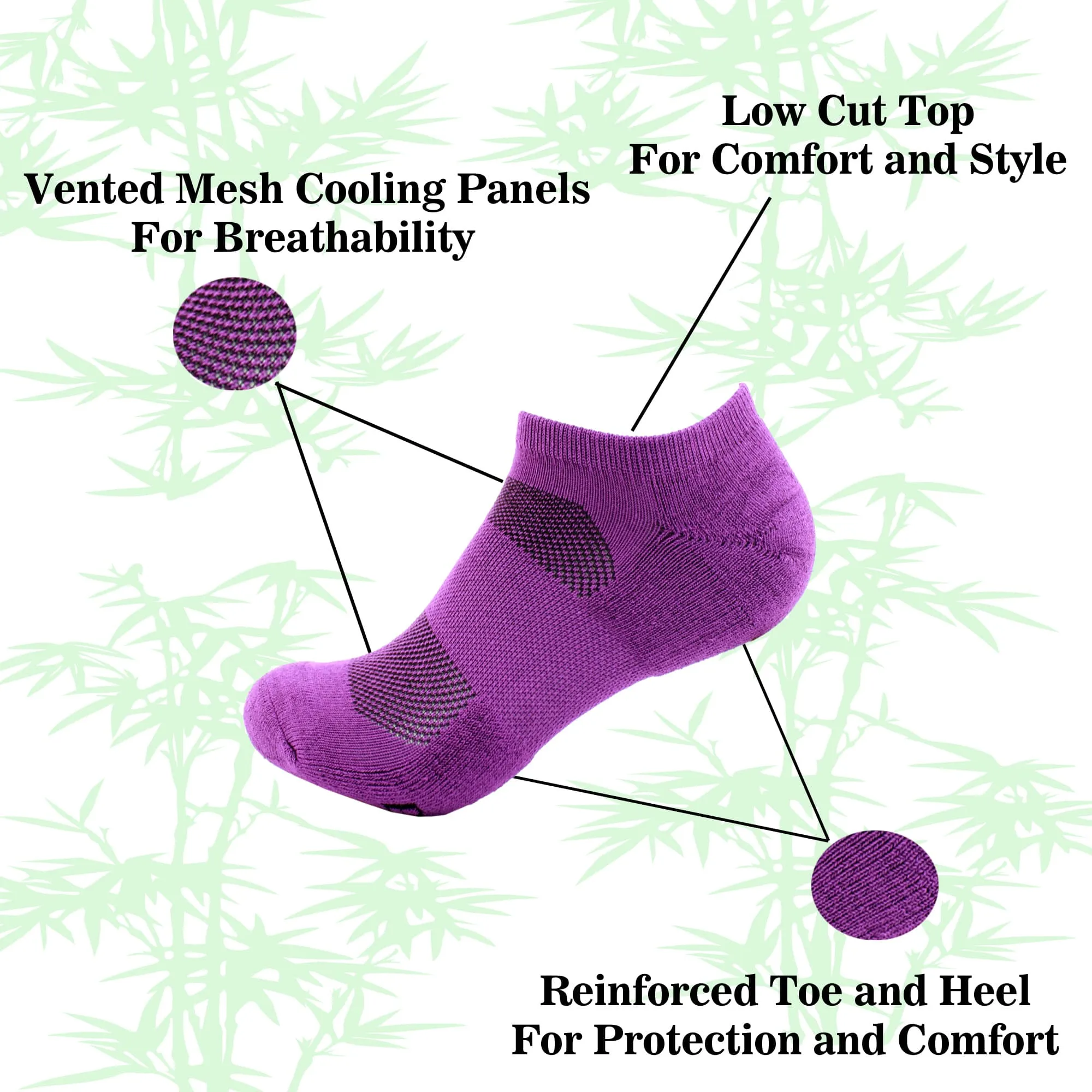 Women's Rayon from Bamboo Fiber Sports Superior Wicking Athletic Ankle Socks - Two Pairs