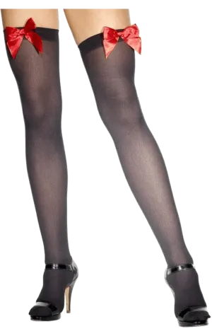 Womens Red Bow Black Stockings